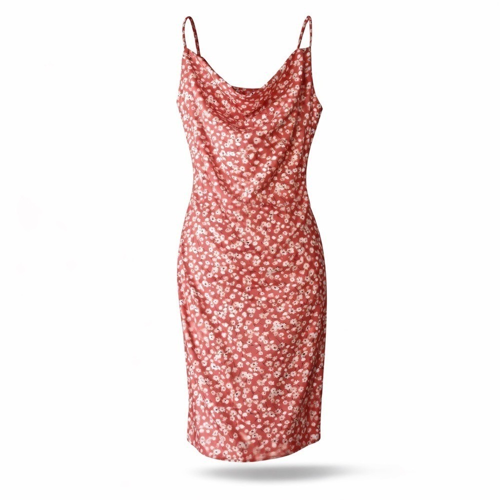 Iris Floral Slip Dress Large Pink Peach Midi Cowl Neck Cottagecore Boho